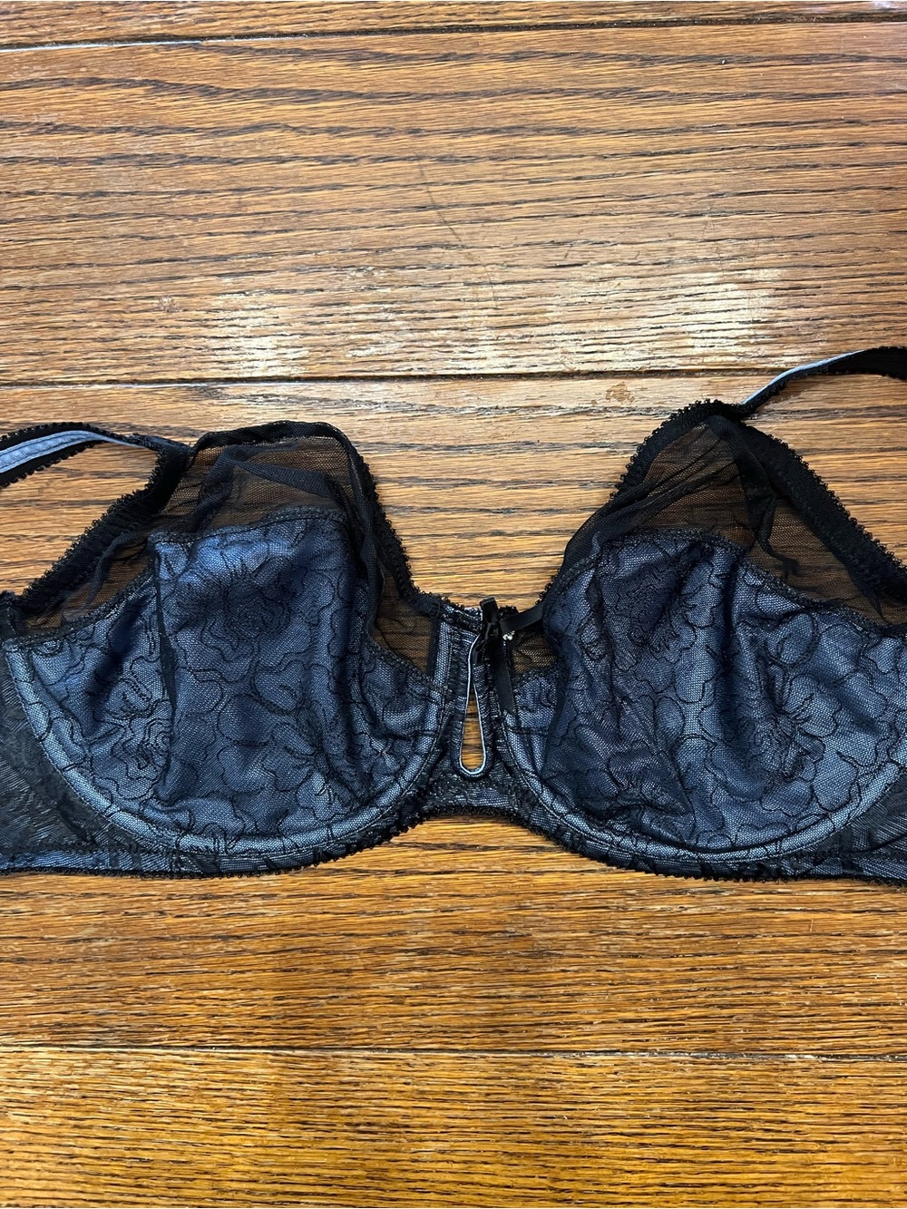 Whimsy Simply Sexy Black Blue Mesh Net Lace Bra Unpadded Underwire 38DDD